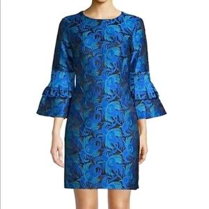 Badgley Mischka Blue Tiered Bell Sleeve Dress